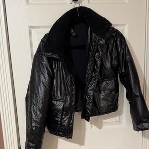 all in motion Black Shiny Puffer Jacket with Sherpa Collar